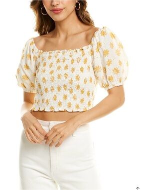 Smocked Puff Sleeve Crop Top in Yellow Floral
